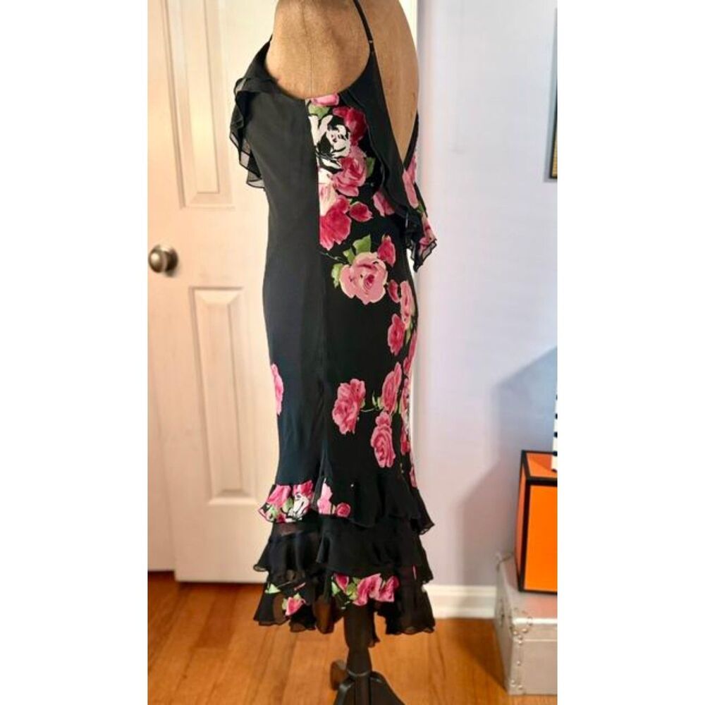 Vintage Sue Wong Size 8 Black Pink Rose Floral High-Low Evening Dress Y2K - Picture 9 of 11